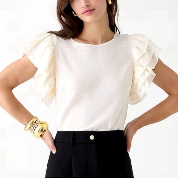 J. Crew Tops - J. Crew Ivory Cream Ruffled Shoulder Embossed Blouse 3XL